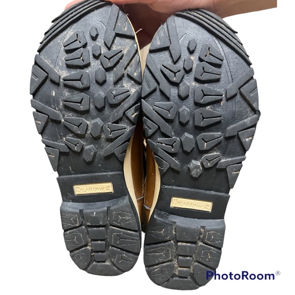 BearPaw Bethany Size 10 Navy Blue & Leather Brown Winter Ducks Boots Sherpa - Picture 4 of 7